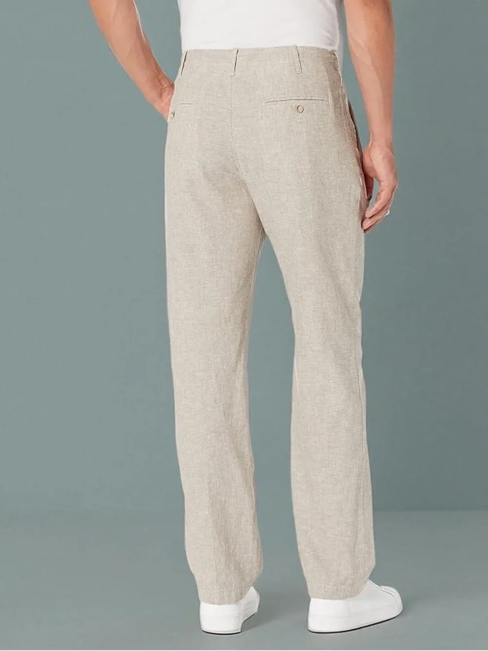 Perry Ellis Beige Drawstring Linen-Blend Chinos